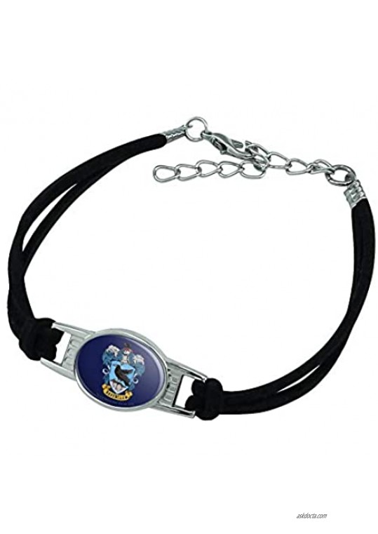 GRAPHICS & MORE Harry Potter Ravenclaw Painted Crest Novelty Suede Leather Metal Bracelet - Black