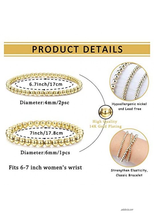 HAIAISO 14K Gold Plated Bead Ball Bracelet for women Stackable Adjustable Elastic Beaded Bracelet for Women Girls Jewelry Gift