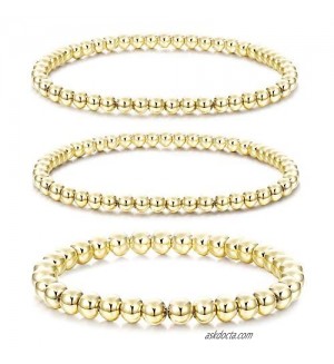 HAIAISO 14K Gold Plated Bead Ball Bracelet for women  Stackable Adjustable Elastic Beaded Bracelet for Women Girls Jewelry Gift