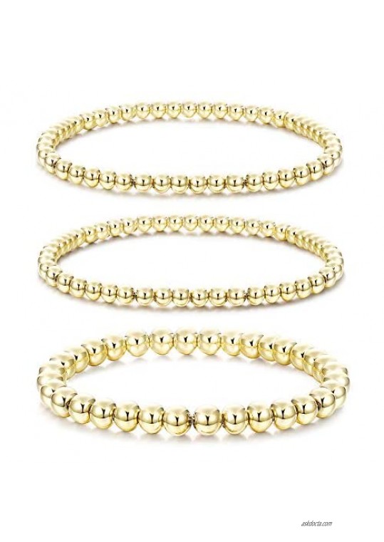 HAIAISO 14K Gold Plated Bead Ball Bracelet for women Stackable Adjustable Elastic Beaded Bracelet for Women Girls Jewelry Gift