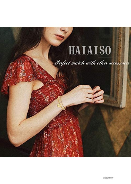 HAIAISO Initial Bracelets 14K Gold Plated Beaded Bracelets Personalized Letters Adjustable Stackable Charm Bracelet for Women