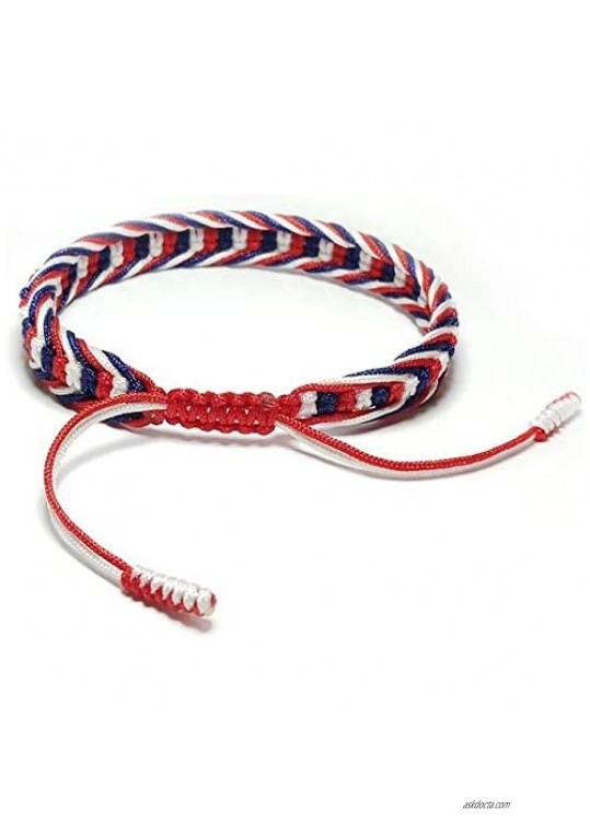 Handmade Lucky Knot Handmade USA Flag Color Blue Red Mix White Bracelet Charm Bead Amulet and Boho Style Rope Bracelet and Bangles For Women Men Wax Thread Bracelets Pack in GIFTBOX