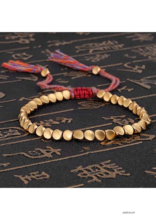 Handmade Tibetan Copper Bead Bracelet with Tassels for Women Men Women Teens Bracelets Adjustable Size for Protection Good Luck Success Amulet