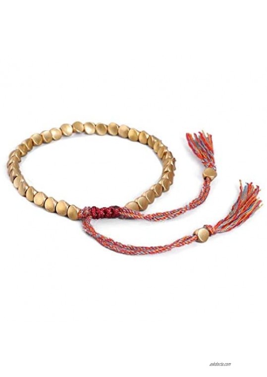 Handmade Tibetan Copper Bead Bracelet with Tassels for Women Men Women Teens Bracelets Adjustable Size for Protection Good Luck Success Amulet