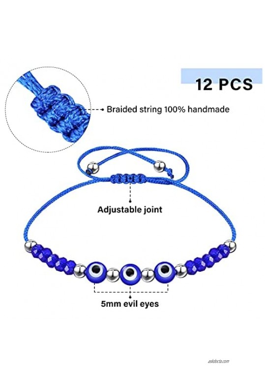 Hinly 12 Pieces Colorful Evil Eye Beaded Adjustable Bracelets Handmade Braided Good Luck Amulet Bangle Lucky Turkish Jewelry for Friendship Family