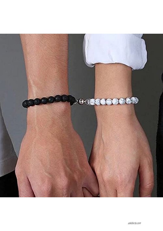 Jewanfix Couples Bracelets Magnetic Attraction Bracelet Distance Matching Relationship Beads Bracelet for Boyfriend Girlfriend Women Men Lovers