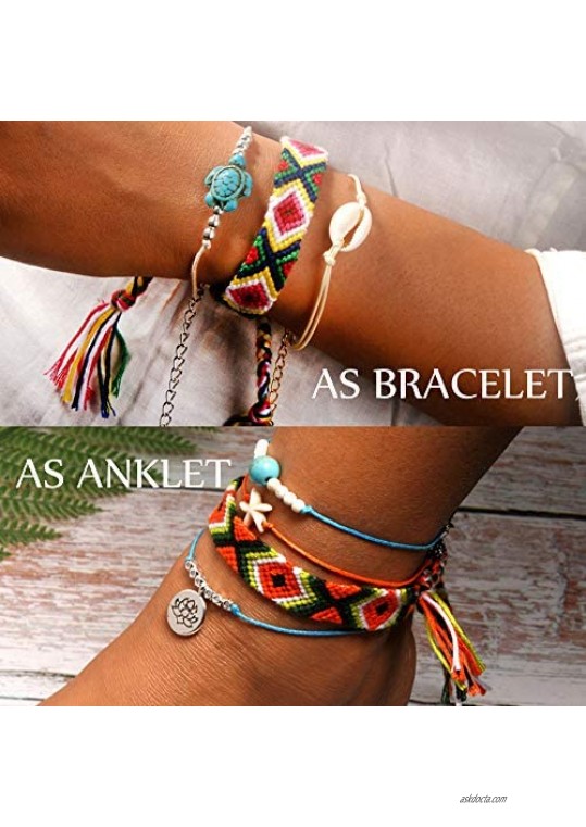 Jstyle 14Pcs Friendship Braided Bracelet for Women Handmade Colorful Nepal Woven Bracelet for Wrist Anklet Hair Accessorries Graduation Gift