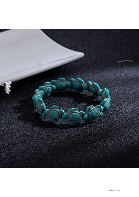 kelistom Turtle Beads Chain Bracelet for Women Men Girls Boys Handmade Natural Stone Elastic Stretch Bracelet Friendship Couple Bracelets