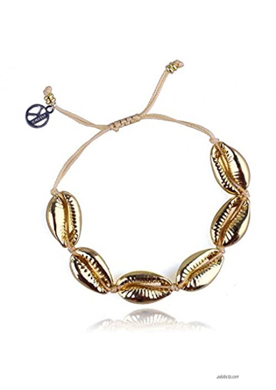 KELITCH Gold Shell Cowry Charm Bracelet for Women Handmade Strand Rope Wrap Bangle Cuff New Beach Anklet Fashion Jewelry