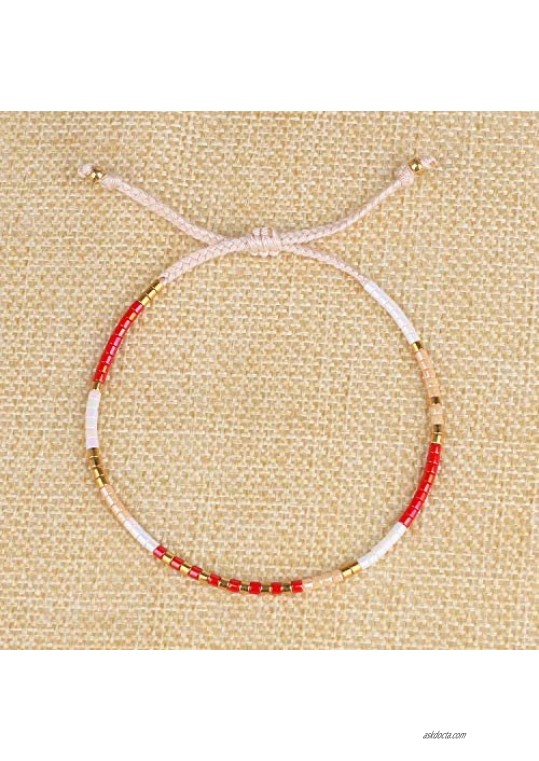 KELITCH Women's Link Bracelets Miyuki Seed Beads Handmade Strand Bracelets Bangles Rainbow Boho Friendship Jewelry