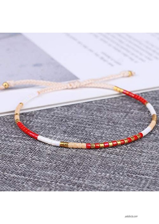 KELITCH Women's Link Bracelets Miyuki Seed Beads Handmade Strand Bracelets Bangles Rainbow Boho Friendship Jewelry