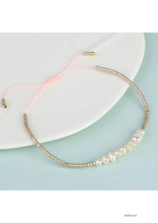 KELITCH Womens Pearl Bracelet Friendship Irregular Pearl Bracelet Handmade Tiny Miyuki Beaded Strand Bracelet New