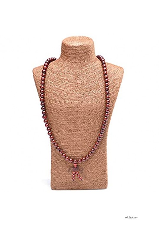 MOFRGO Unisex 108 Natural Wood 8mm Beads Bracelet for Meditation Buddhist Rosary Mala Necklace