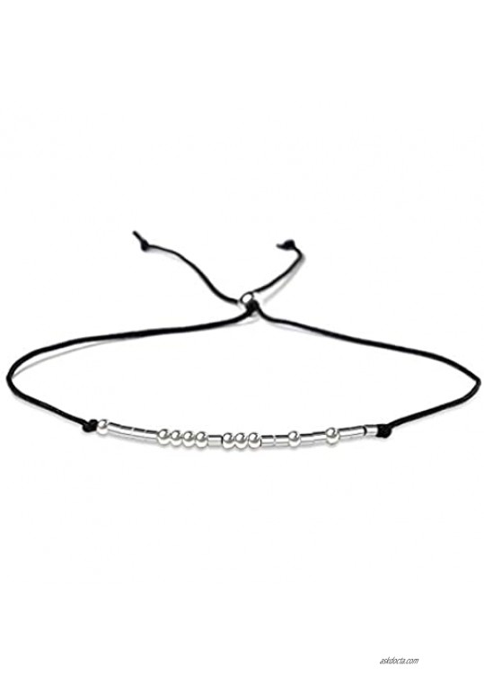 Morse Code Bracelet 925 Sterling Silver Beads on Silk Cord Secret Message New Beginning bracelet Gift Jewelry for her