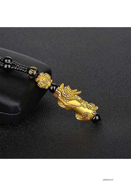 papasgix Pi Xiu Bracelet Feng Shui Black Obsidian Wealth Bracelet Pixiu Bracelets for Men Hand Carves Mantra Bands for Women Elastic Bracelets