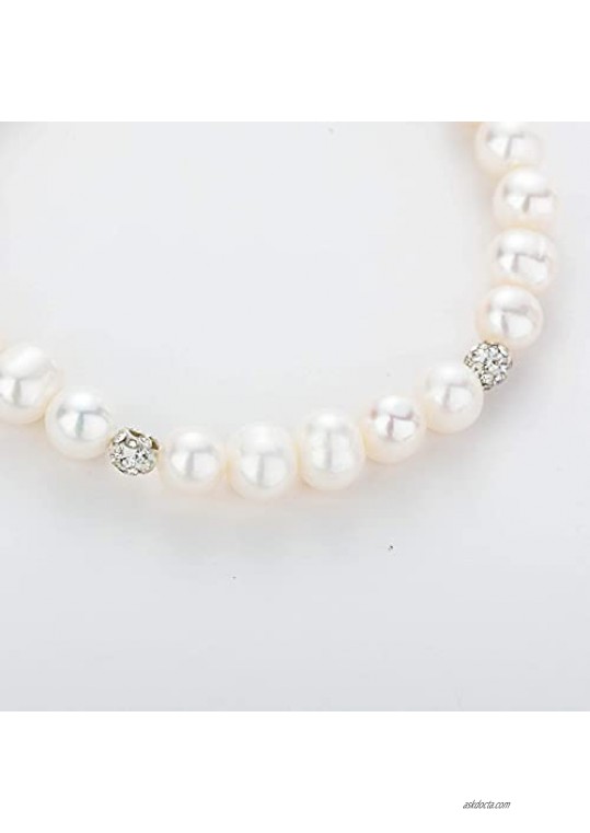 Pearl Chain Bracelets 4mm Round Pearls Zircon Delicate Stretch Bracelet Jewelry Gifts For Women Girls