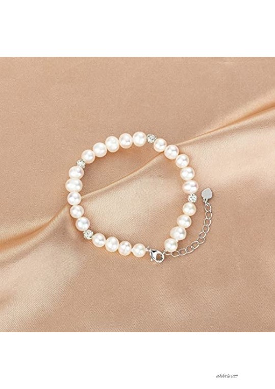 Pearl Chain Bracelets 4mm Round Pearls Zircon Delicate Stretch Bracelet Jewelry Gifts For Women Girls