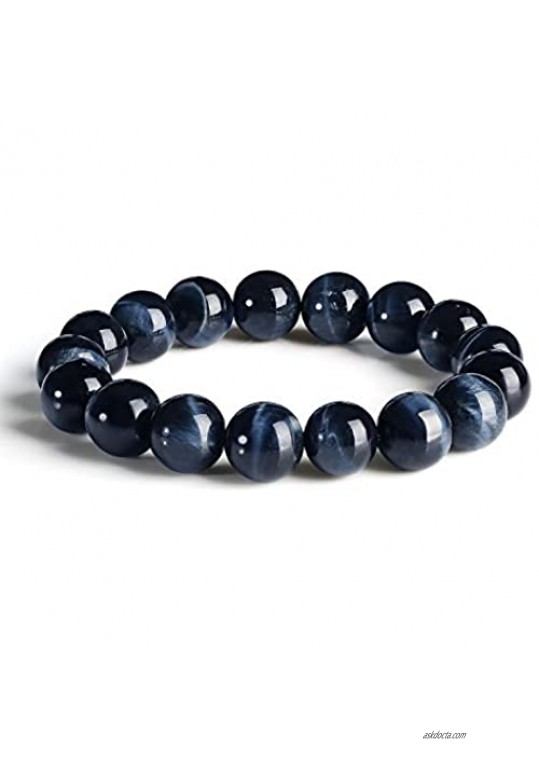 qanyue Natural Gemstone Bracelet for Women Men Beaded Stretch Bracelet 10mm/12mm Round Beads Meditation Healing Power Stone