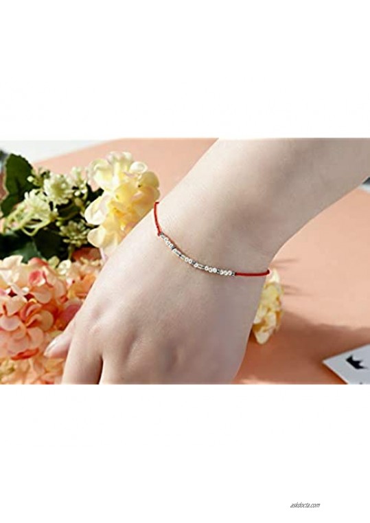RareLove Inspirational Gifts for Women Badass 925 Sterling Silver Morse Code Beaded Bracelets for Women Girls Red String Protection Friendship BFF Bracelet Gifts for Her