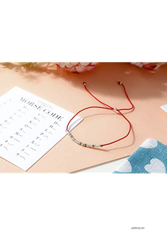 RareLove Inspirational Gifts for Women Badass 925 Sterling Silver Morse Code Beaded Bracelets for Women Girls Red String Protection Friendship BFF Bracelet Gifts for Her