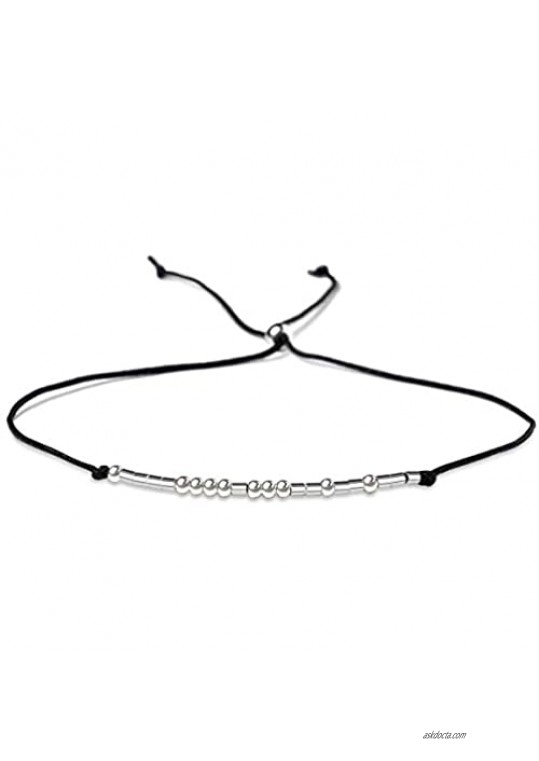 Soulmate Morse Code Bracelet Sterling Silver Beads on Silk Cord inspirational Gift Birthday Gift for women Girls