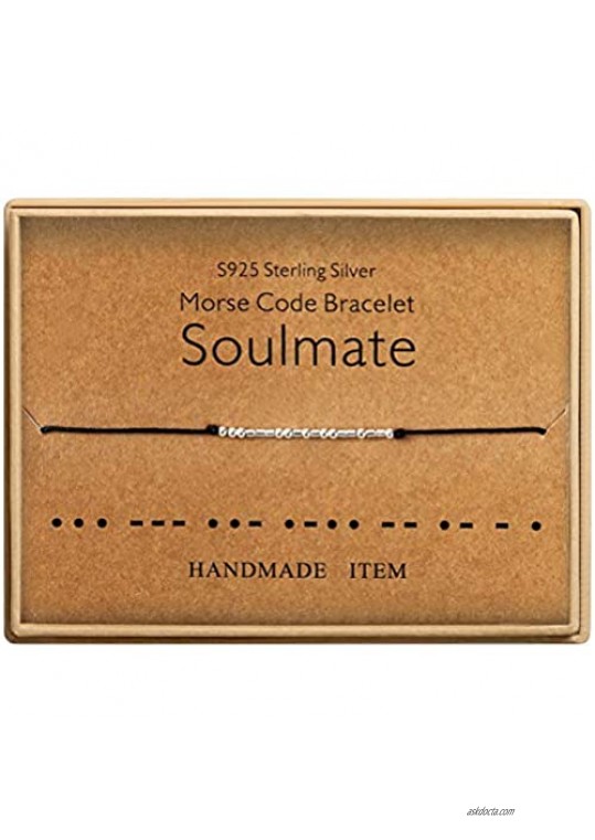 Soulmate Morse Code Bracelet Sterling Silver Beads on Silk Cord inspirational Gift Birthday Gift for women Girls