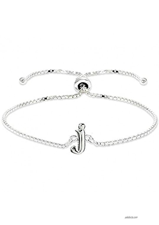 Sterling Silver Initial Alphabet Letter Name Adjustable Bracelet Personalized Gifts for Women  Teens or Girls