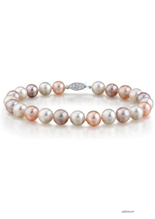 THE PEARL SOURCE 14K Gold 8-9mm AAAA Quality Round Multicolor Freshwater Cultured Pearl Bracelet for Women