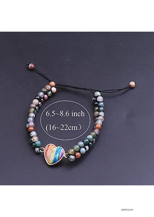 UEUC Chakra Heart-shaped Natural Stone Bracelet Double Braided 4mm Jasper Gemstones Yoga Bracelet Adjustable Bracelet For Women