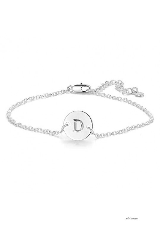 YANCHUN Silver Initial Bracelet for Women Adjustable Round Disc Alphabet Letters Bracelet for Girls